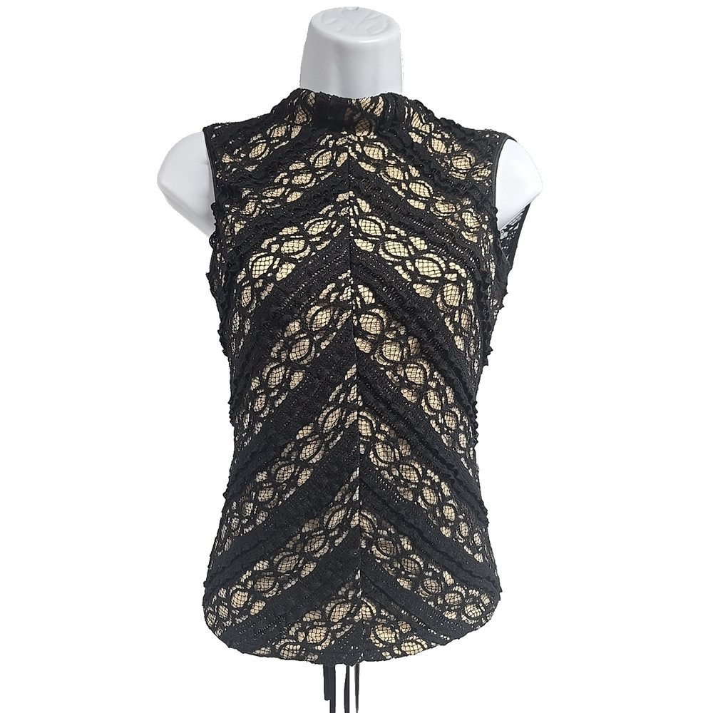 BKE Boutique Womens Mock Neck Tank Top Black Lace Lace Up Back Size XS New